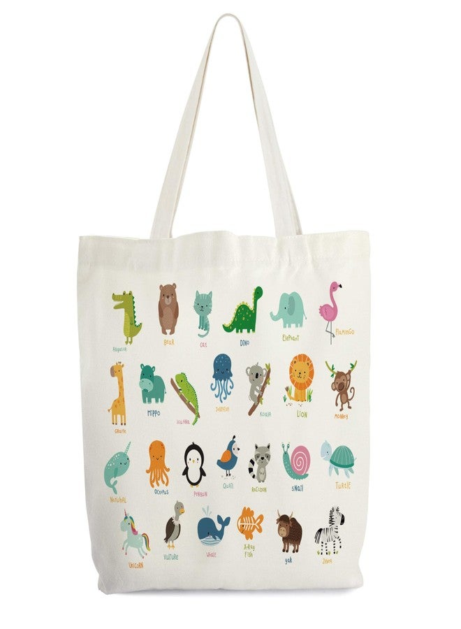 Levitatinyear Animals Alphabets Canvas Tote Bag for Women, ABC Letters Learning Tote, Cute Animal Gift Bag, Library Book Bag, Teacher Tote Bags for Books, Shoulder Bag Gifts for Animal Lovers -11 - Image 1